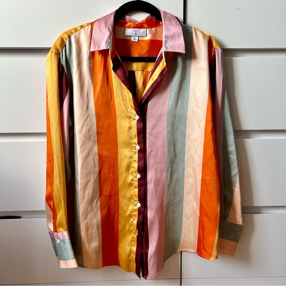 NWOT Colorful Striped Satin Button Down - Fe NoelxTarget - Picture 1 of 8